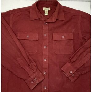 LL Bean Chamois Flannel Shirt Work‎ Button Front Shacket Burgundy Men Sz Large